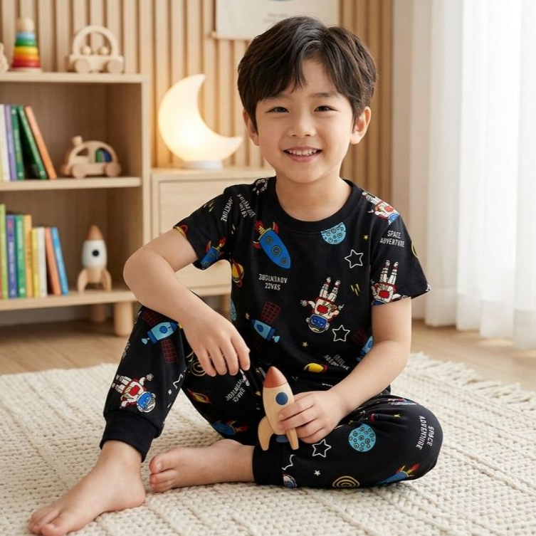 FOYA Kids - Setelan Baju Premium Anak Laki Laki/Perempuan/Unisex/Setelan Motif Full Gambar 0-6 Tahun