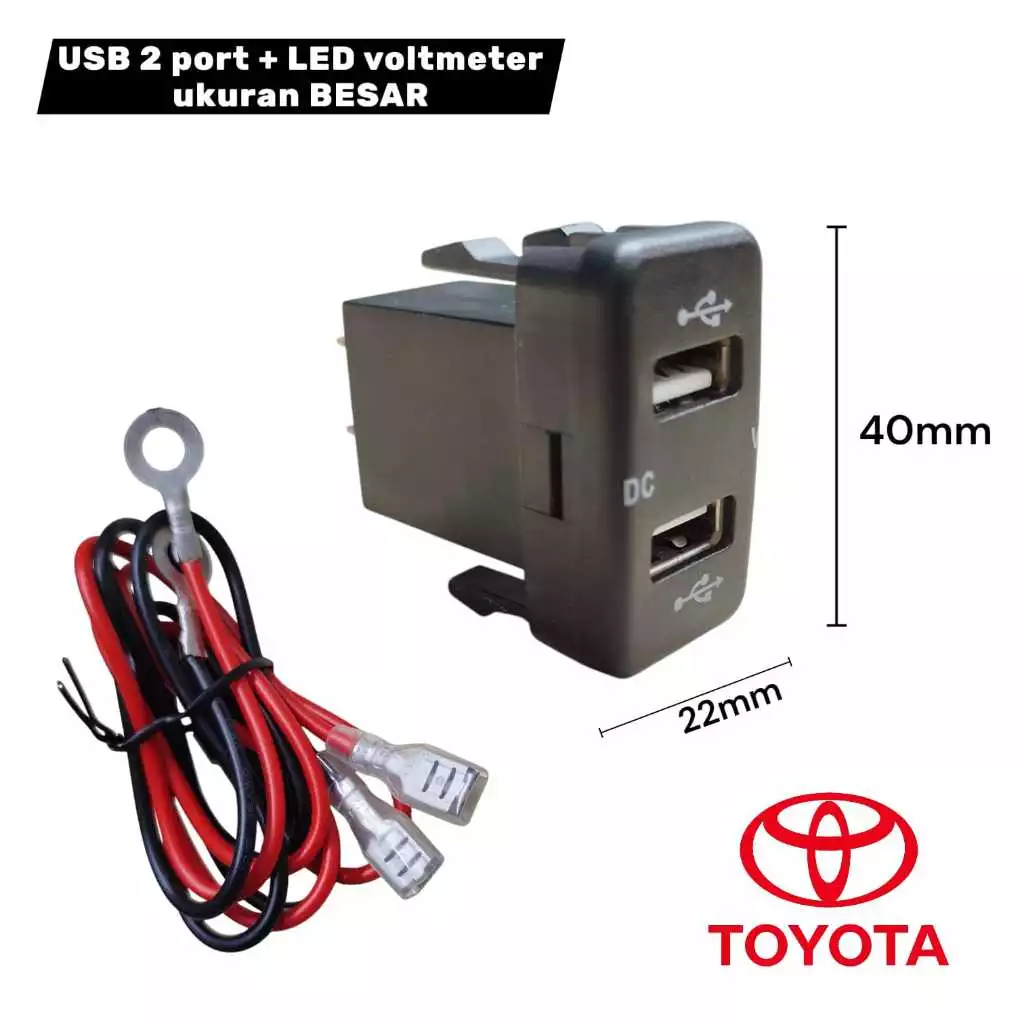Car Charger USB 2 Port + LED Voltmeter Mobil Toyota avanza/innova/fortuner/yaris