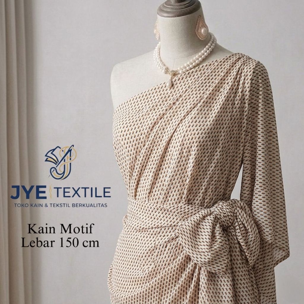 Kain Satin Silk Motif Geometris Daun - Bahan Silk Premium Mewah & Glowing - Meteran Untuk Gamis, Dre