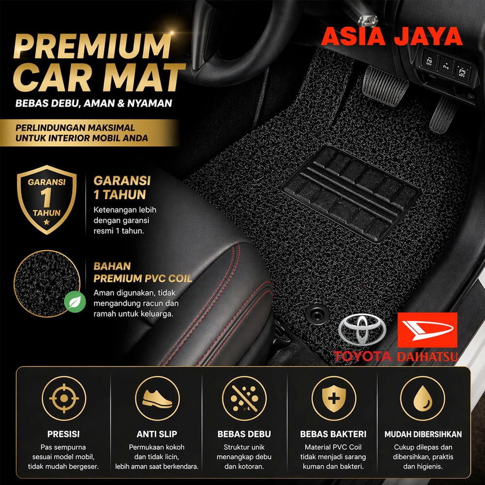 PREMIUM CAR MAT COIL/TPE FOR TOYOTA/DAIHATSU INNOVA, FORTUNER, HILUX,AVANZA/XENIA, YARIS, CAMRY,RUSH