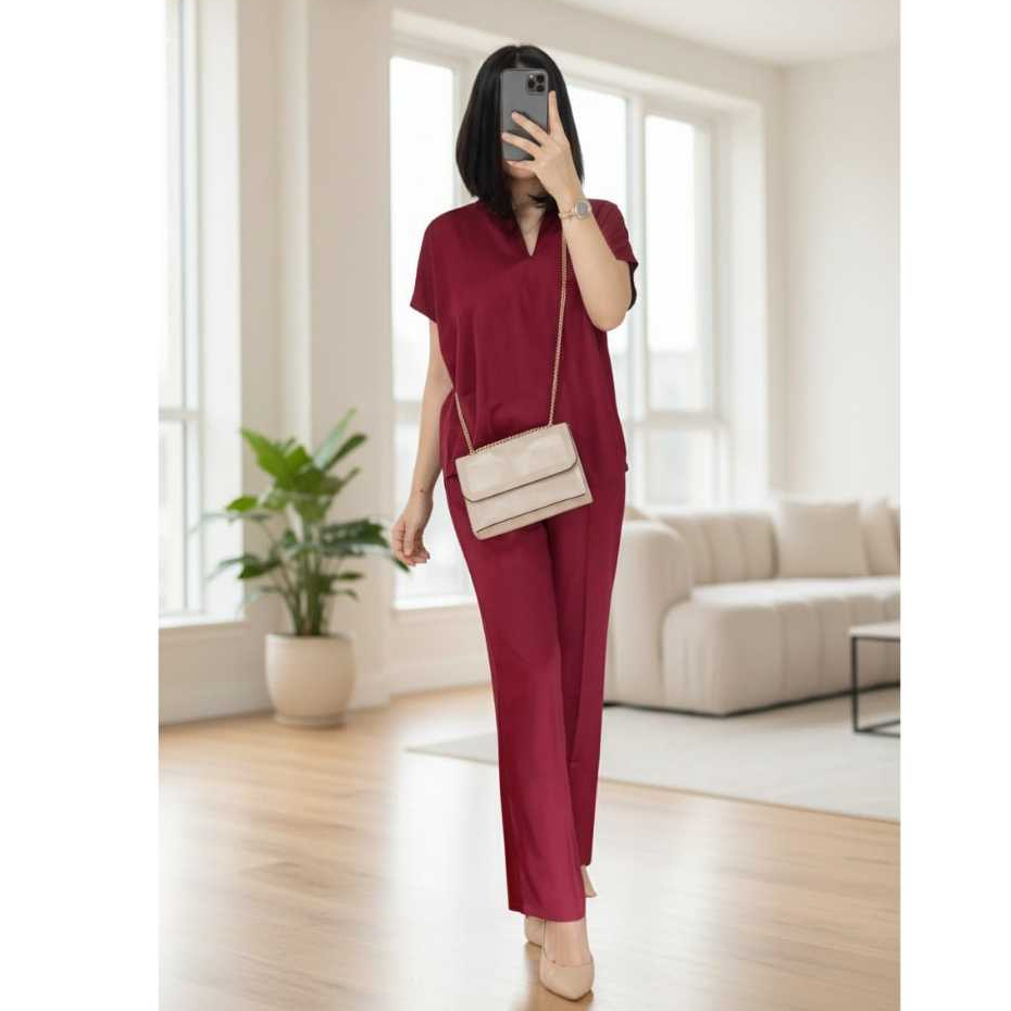 Setelan Wanita Rayon Polos Adem, Nyaman Dipakai/One Set Piyama Lengan Pendek