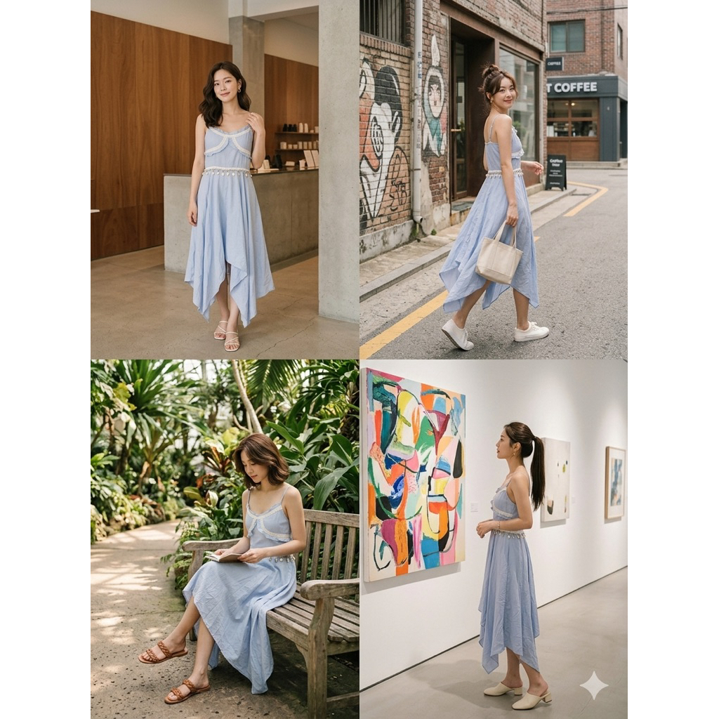 DRESS OL PANTAI ASIMETRIS JELLYFISH BIRU MUDA KONSER KOREANSTYLE BKK VINTAGE SIFON Y2k DRESS OVERJEA