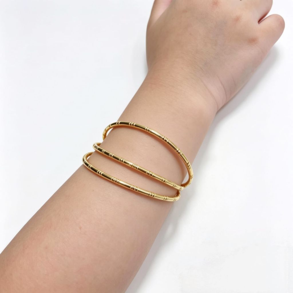 Promo gelang tangan keroncong ukir anak titanium anti luntur anti karat isi 6pcs