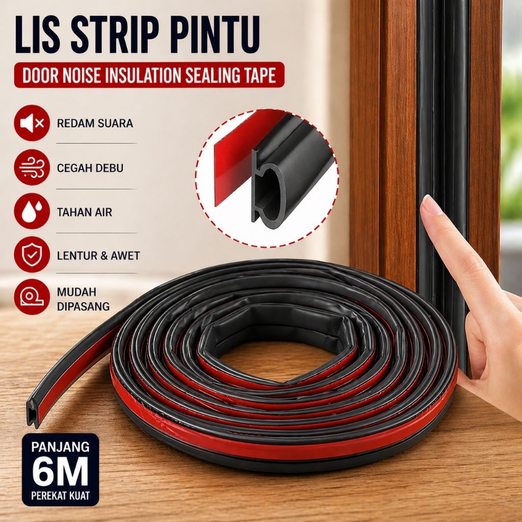 Lis Strip Celah Pintu dan Jendela Kedap Suara 6 Meter