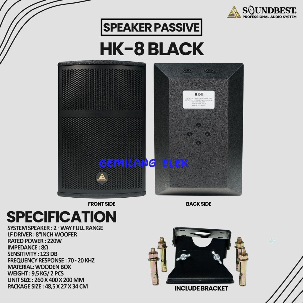 Speaker Pasif SOUNDBEST HK 8 Original 8 inch Sepasang