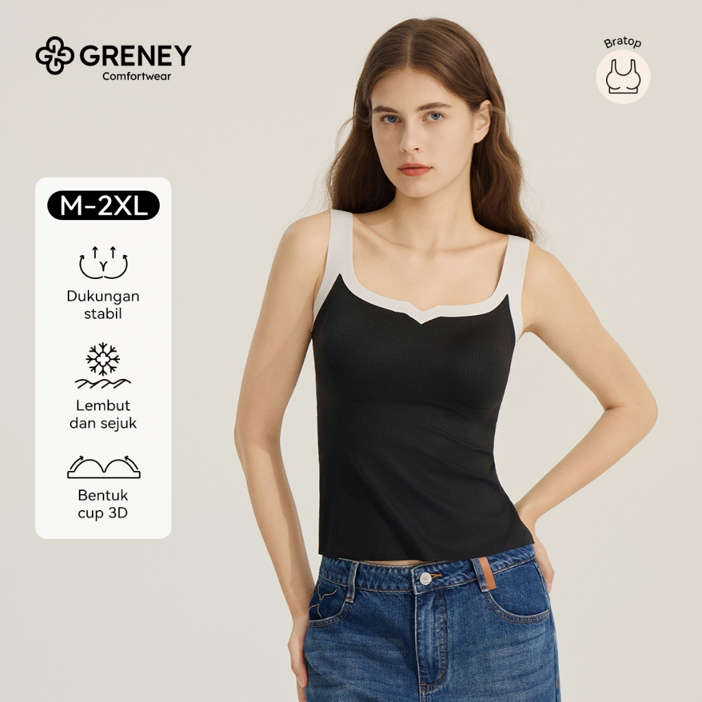 Greney- Bra Top Wanita Rompi Tank top Kamelia Cup Tipis  Tetesan Air  Penyangga W Jelly Strip Cup se