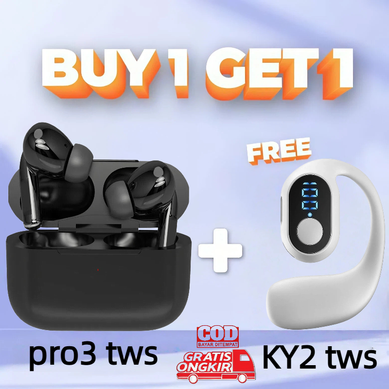 TWS Pro 3 Headset Bluetooth kedap air IPX7, baterai tahan lama, bass bertenaga, suara surround 3D, s