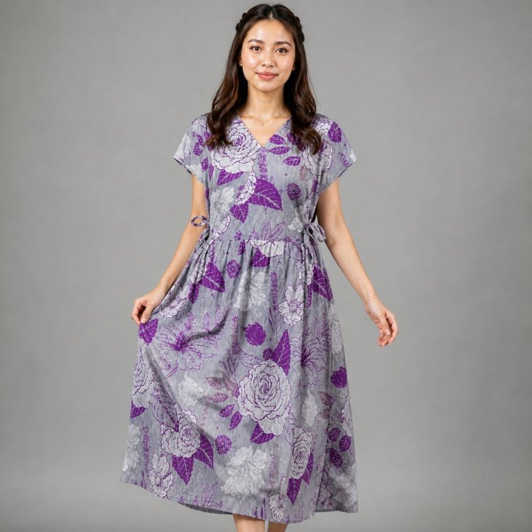 Daster Kimono Jumbo Floral Ungu Busui Friendly Premium Dress Rumahan Wanita | Daster Kimono Jumbo La
