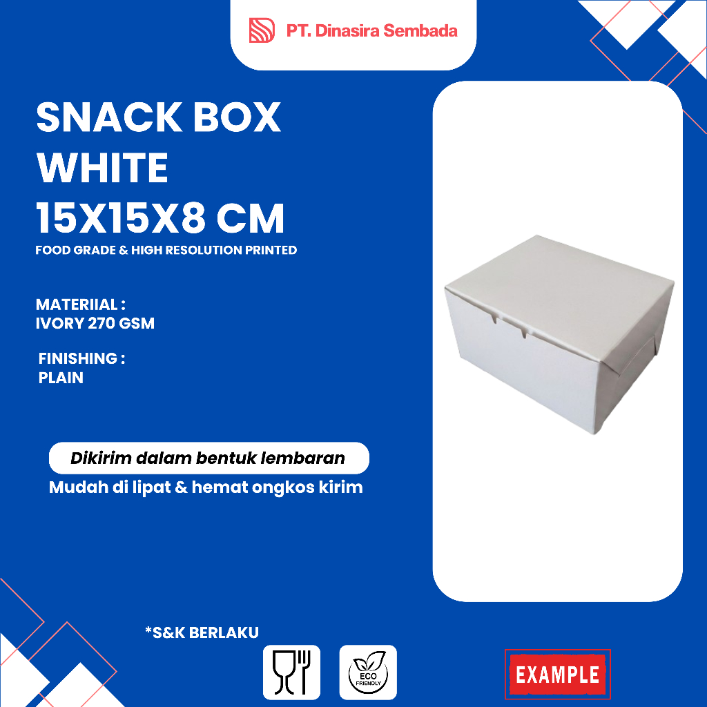 Snack Box White 15x15x8 cm | Plain Snack Box Batam