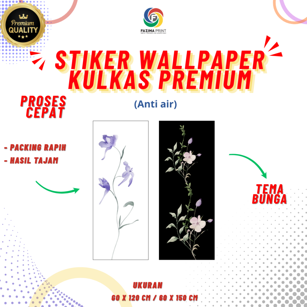 Stiker Kulkas 1 Pintu, Stiker Kulkas 2 Pintu, Stiker Kulkas Motif Bunga, Premium Tahan Air