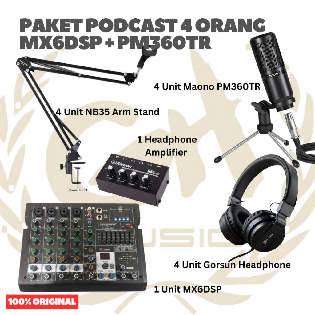 PAKET PODCAST 4 ORANG, MIXER RT-MX6DSP + MAONO PM360TR