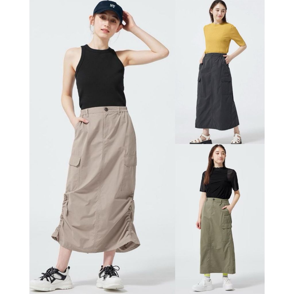 Rok Serut Panjang Wanita GU Cargo long Skirt - 2399