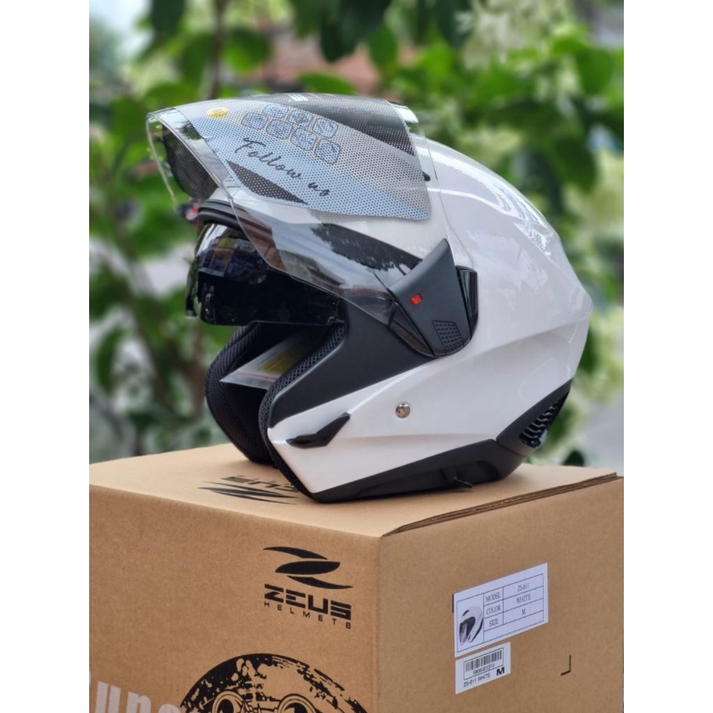 HELM ZEUS 611 WHITE DOUBLE VISOR HALF FACE