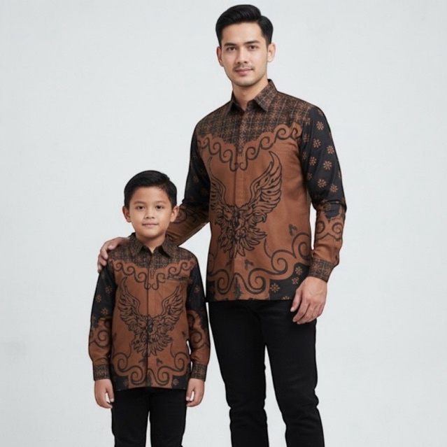 COKLAT MAHOGANY Kemeja Batik Couple Ayah Anak Coklat, Batik Pria mahogany,Batik Pria Coklat mahogany