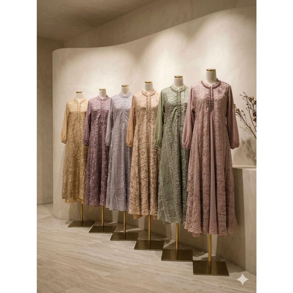[TERLARIS] GAMIS PESTA ABANG ADEK Humaira Milky Luxury – Gamis Bordir Eksklusif Nuansa Nude