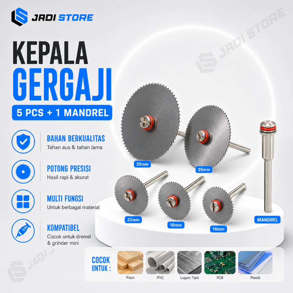 TaffHOME Kepala Gergaji Wheel 5 PCS with 1 Mandrel for Dremel Rotary - BK02 Mata Bor Mini Grinder Se