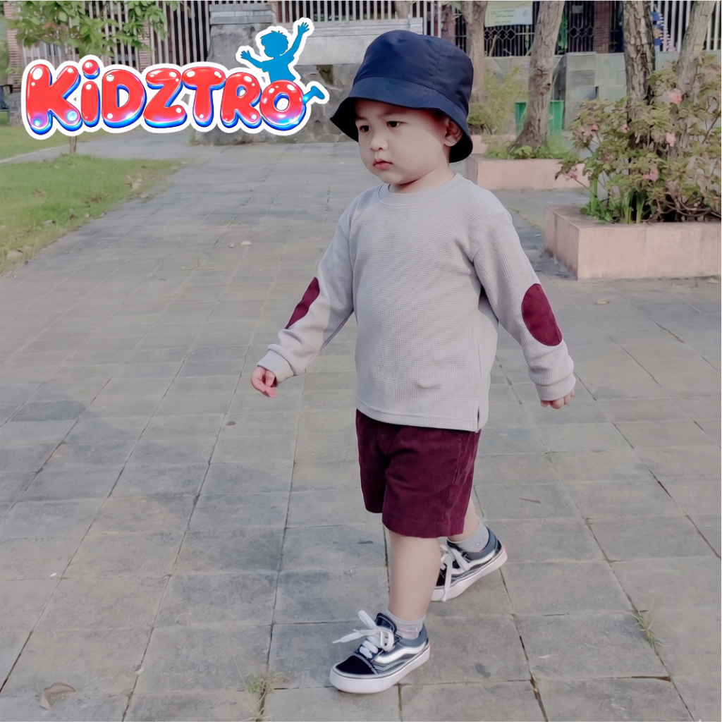 Setelan Baju Anak Laki Laki Sweater COWOK Keren Umur 1 - 7 tahun Bahan Waffle Uniqlo Warna Burgundy