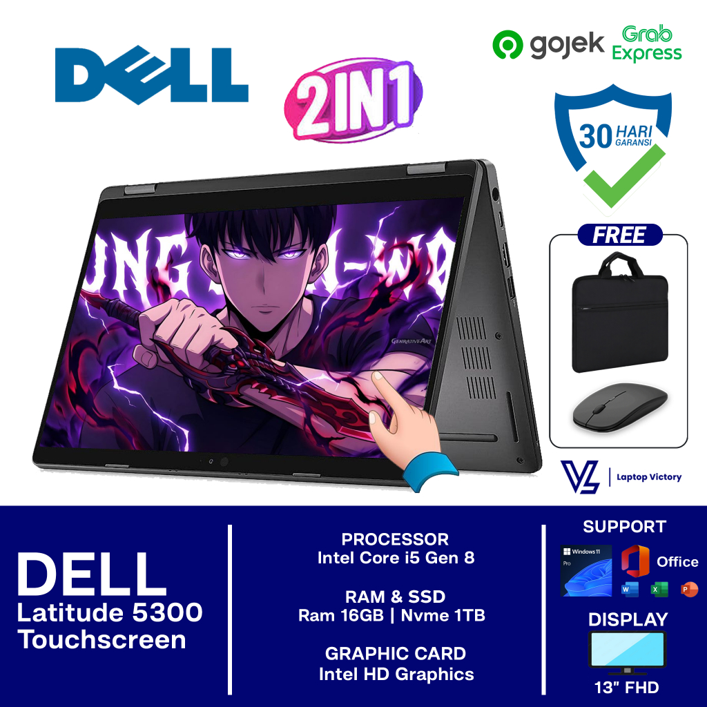 Promo Dell Touchscreen 5300 2in1 Intel Core i5 gen 8 | Mode Tablet | Support Windows 11 Pro