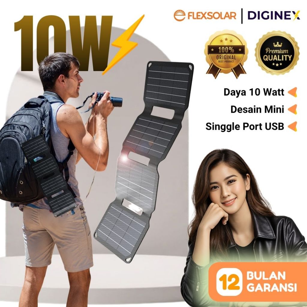 Charger Tenaga Matahari Surya 10W Flexsolar Solar Panel Portable Mini Pengisi Daya HP Outdoor