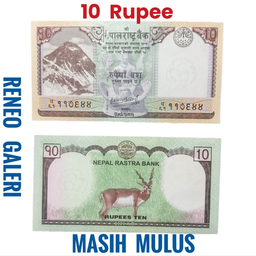 Mulus asli 10 Rupee Nepal tahun 2012-2016 uang asing luar negeri mancanegara original