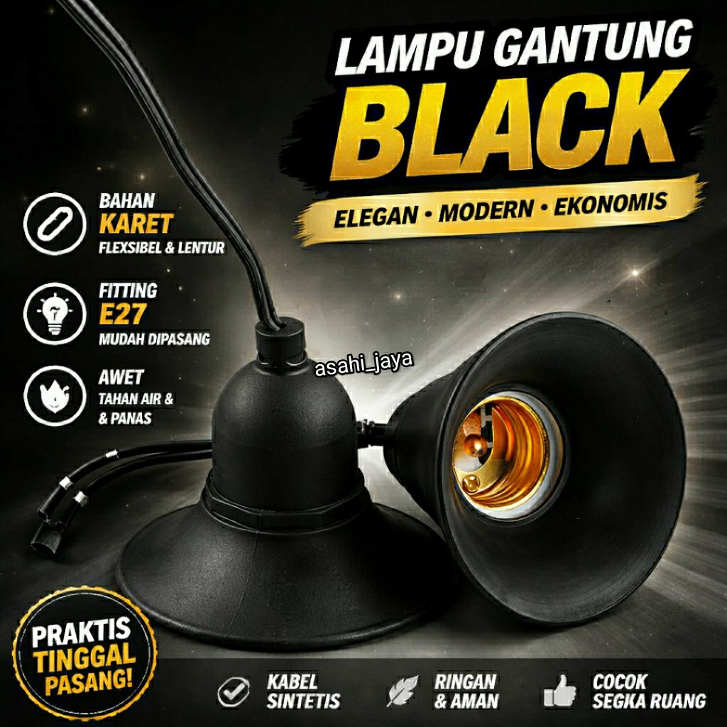 Fiting Lampu Waterproof E27 Fiting Karet Hitam Gantung Anti Air