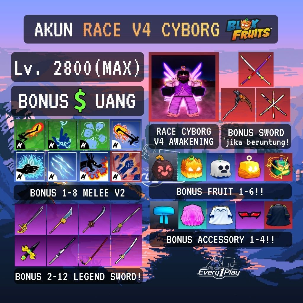 Akun Blox Fruit RACE CYBORG V4 Level Max - Akun Roblox Race Cyborg V4 Awaken