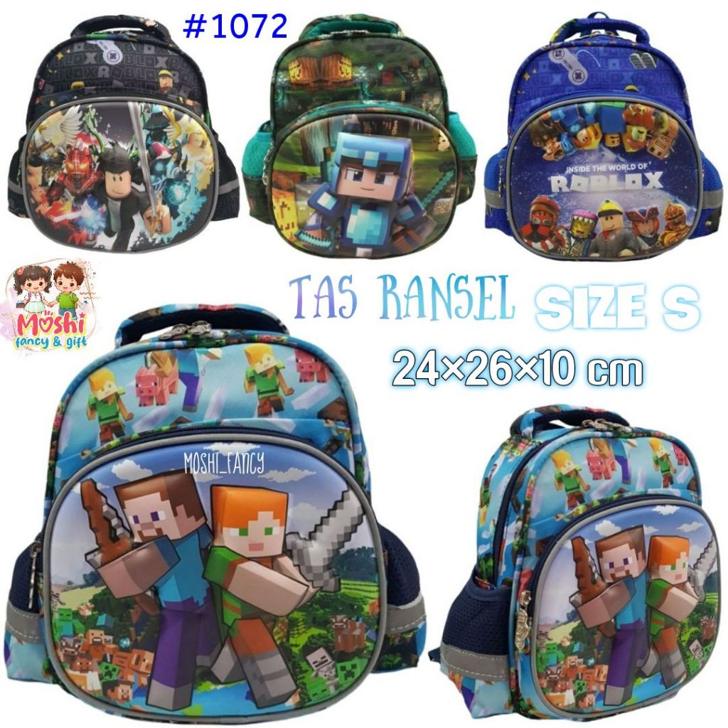 Tas Ransel Roblox dan Mineeecraft / Tas Sekolah Anak PAUD motif Minicraft dan Roblox / Sekolah Ranse