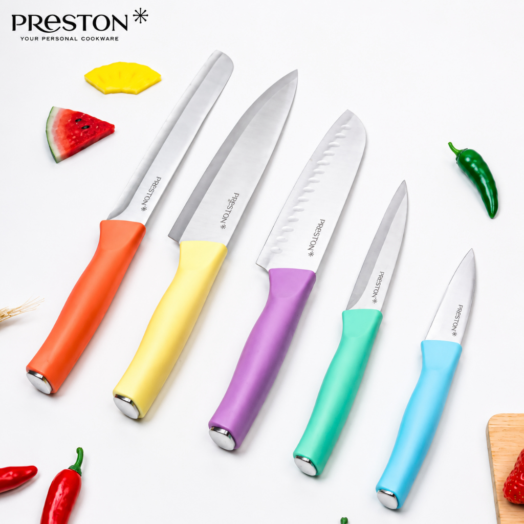 Preston Cookware Pisau Premium Knife 5 in1 Colorful Pisau Dapur Wadah Stainless Anti Karat