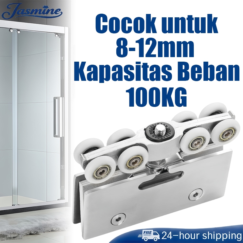 1Set Aksesoris Geser Jepit Kaca Pintu Sliding Rel Roda Stainless Steel Mengkilap