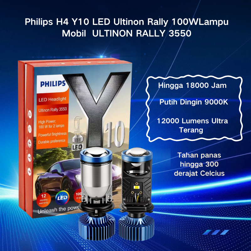 Philips H4 Y10 LED Lampu Mobil Untuk Jalan Malam 12000 Lumens