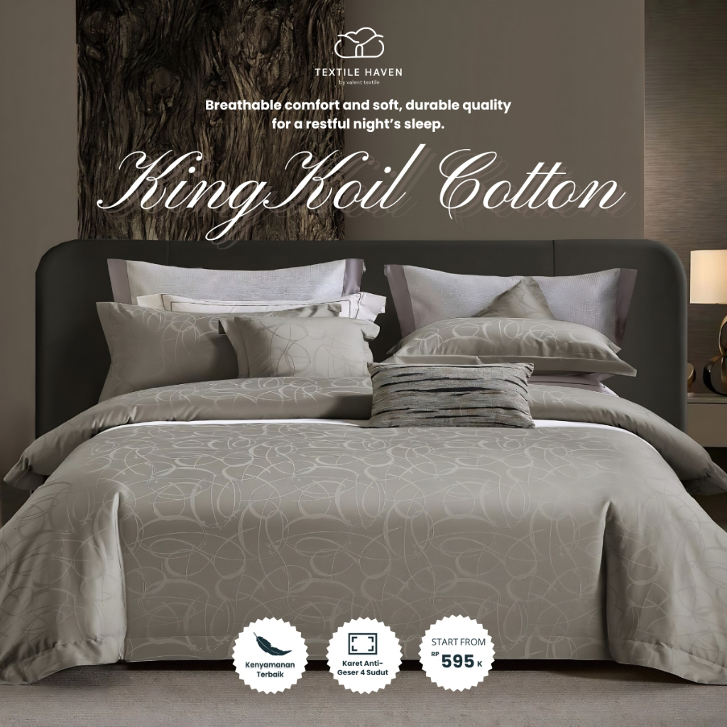 CottonHaven Sprei Set Katun KingKoil Import Motif Emboss Grey | Premium KingKoil Cotton Motif Sprei 