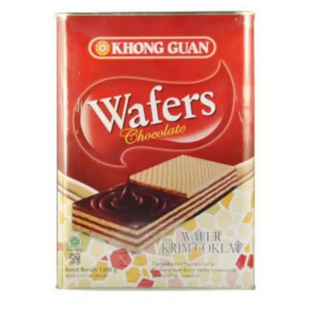 Khongguan wafer cream coklat 1300 gram kaleng besar