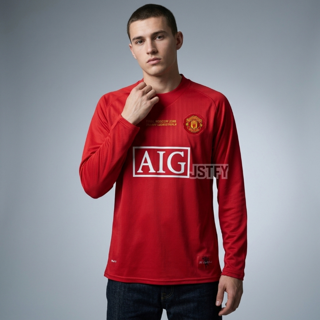 Jersey Retro LongSleve Mnchstr Untd Home 2007 2008 Long Sleeve LS Lengan Panjang AIG Final Moscow Ba