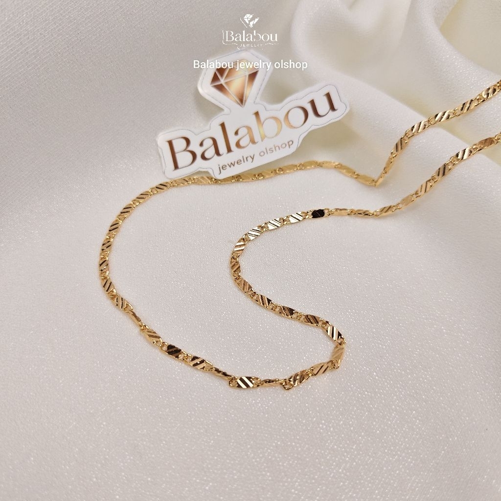 Kalung Rantai Pipa Ukir Lapis Emas Anti Karat - Kalung Model Datar Mengkilap - Perhiasan Wanita Bala