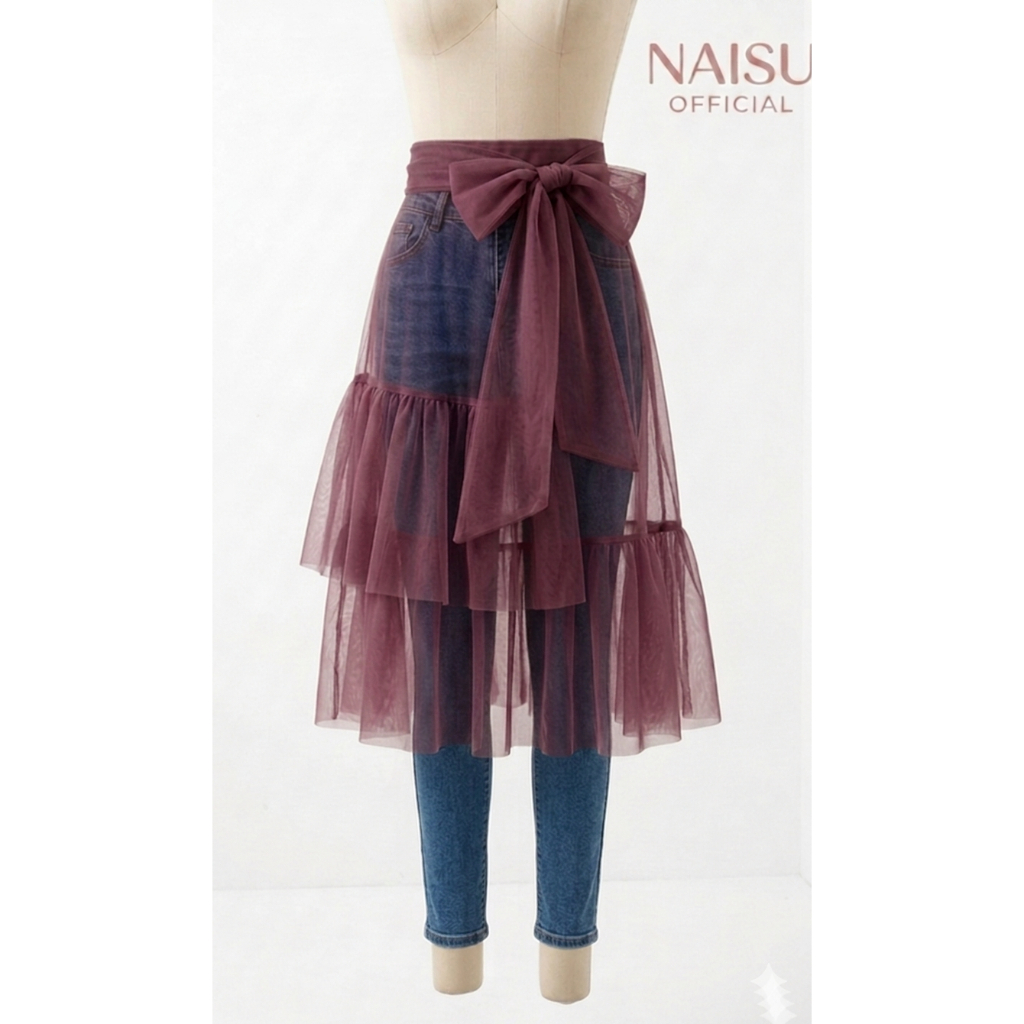 Naisu Rok wanita ruffle cover tie skirt panjang 65cm
