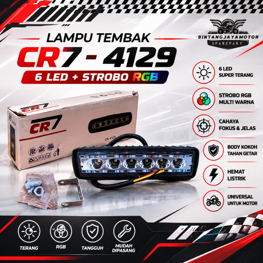 Lampu Tembak { CR7 } 4129 6 LED + Strobo RGB