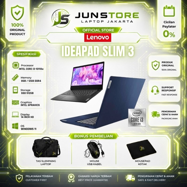 LENOVO IDEAPAD SLIM 3 INTEL CORE I3-10110U / 8GB 512GB SSD / 14 / WIN11