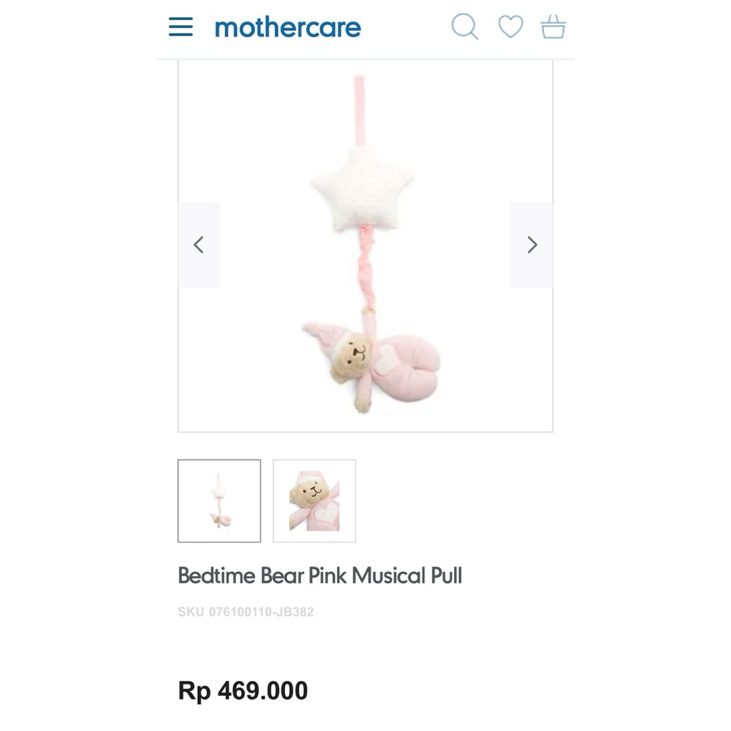 Mothercare Bedtime Bear Pink Musical Pull