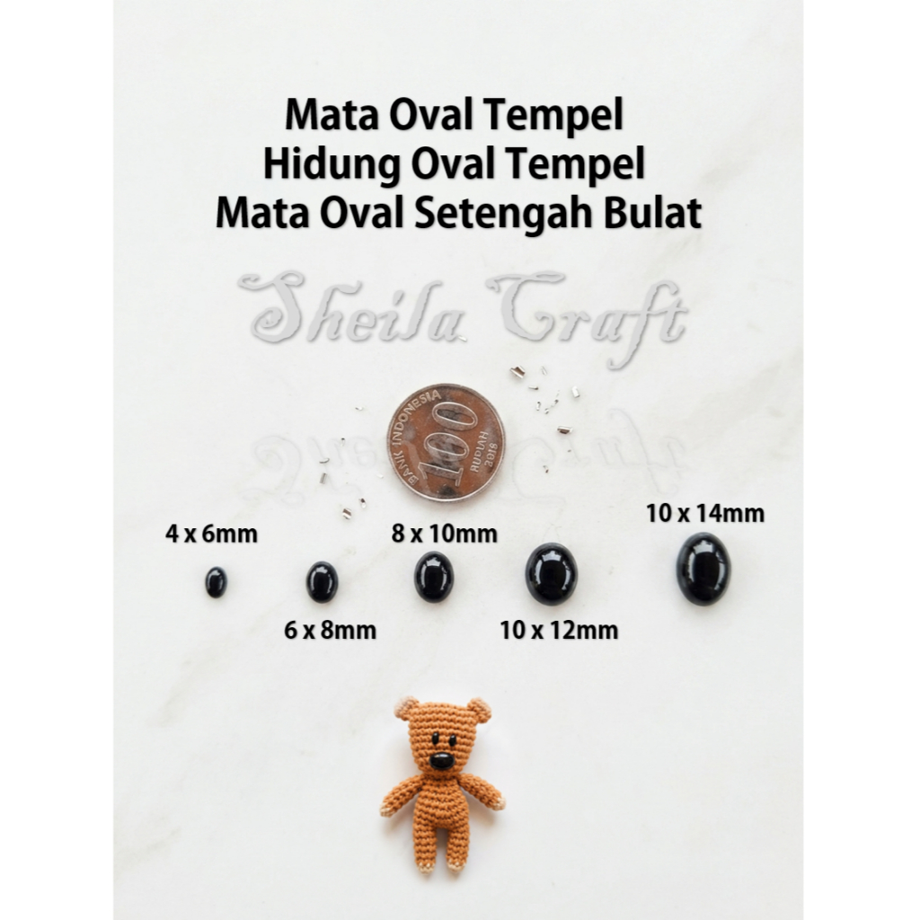 [1pc] Mata Oval Tempel Boneka Kecil / Hidung Oval Tempel Amigurumi / Mote Oval Datar Setengah Bulat 