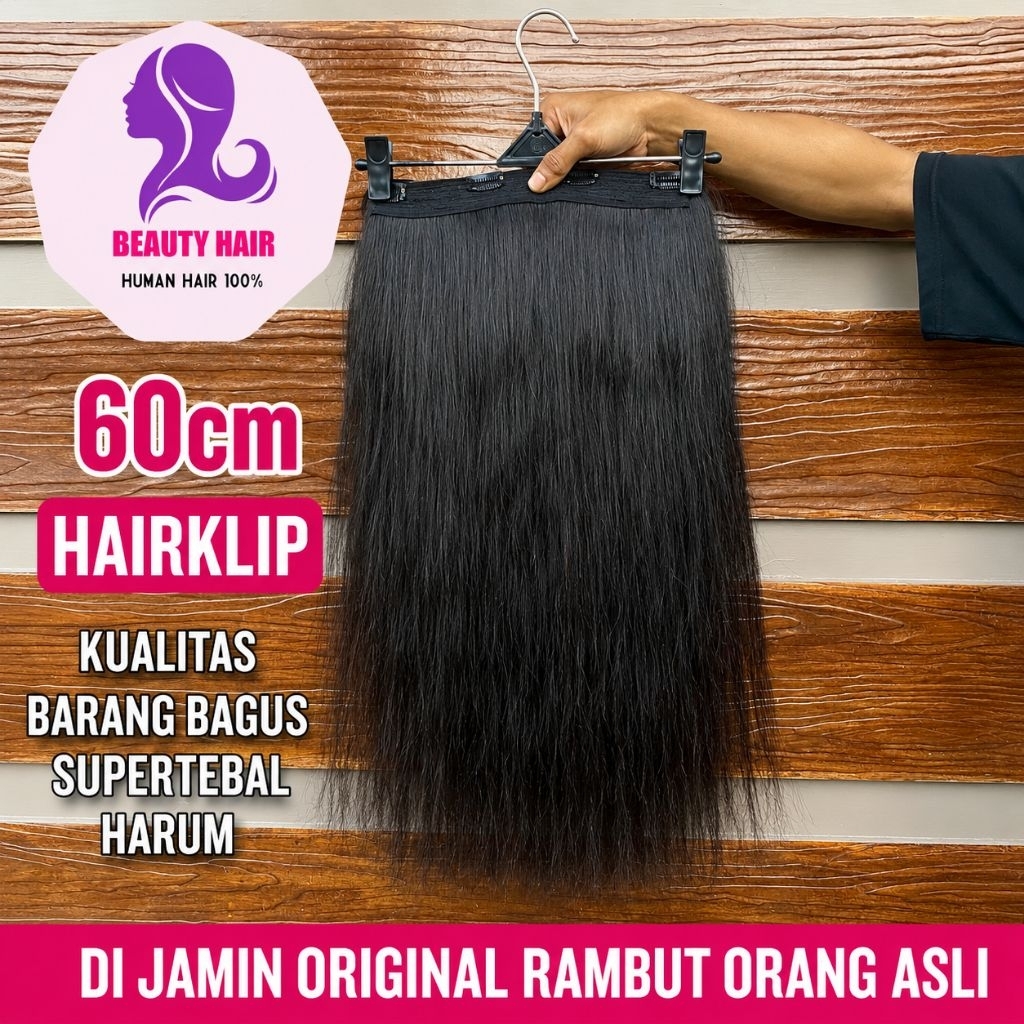 hair clip rambut sambung bahan manusia asli 60cm