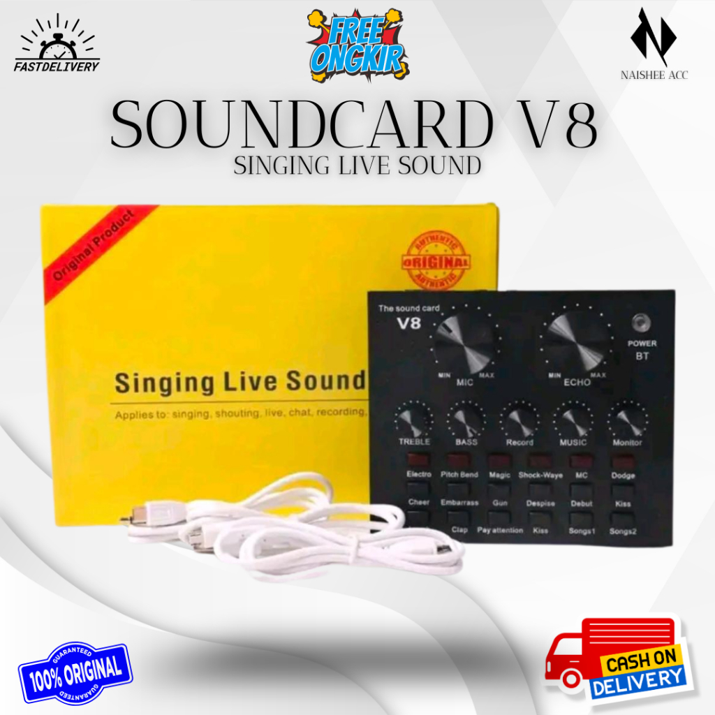 SOUND CARD V8 MICROPHONE PROFESSIONAL LIVE AUDIO EXTERNAL BLUETOOTH SINGING LIVE SOUND