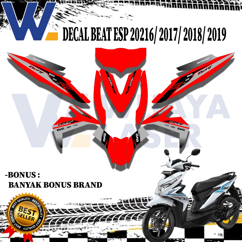 Decal Stiker Motor Beat ESP Merah Hitam Silver 2016-2019 Bonus Brand