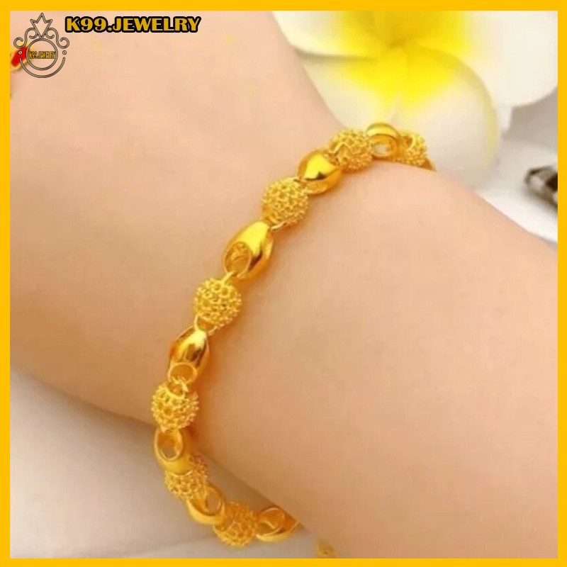 Gelang Tangan Hong Kong Titanium Gold - Tahan Air, Aman untuk Kulit, Anti Karat Tidak Mudah Luntur P