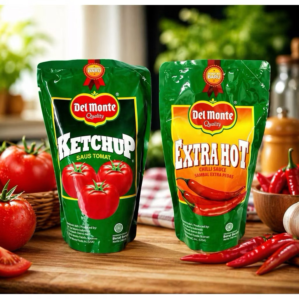 Del Monte Saos Sambal Extra Hot dan Saot Tomat kemasan refil/pouch @1Kg harga tertera 2pouch