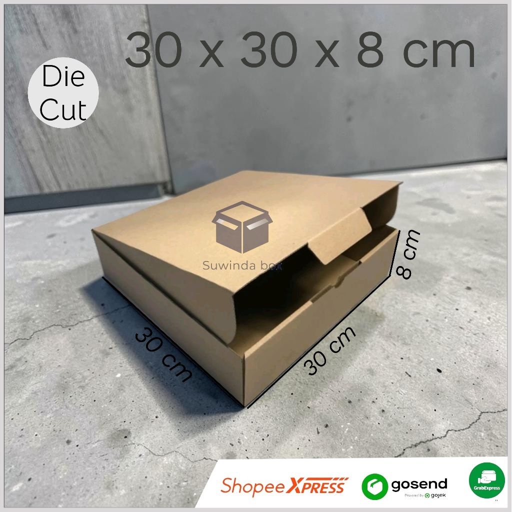 kardus ukuran 30x30x8 cm box kotak packing die cut polos