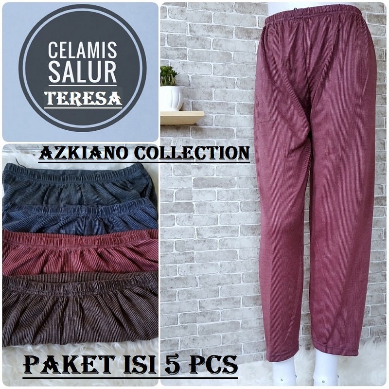 PAKET 5 CELANA LEGGING WANITA Celamis Los L XL Jumbo Leging Panjang Pendek Polos Salur HYGET TERESSA