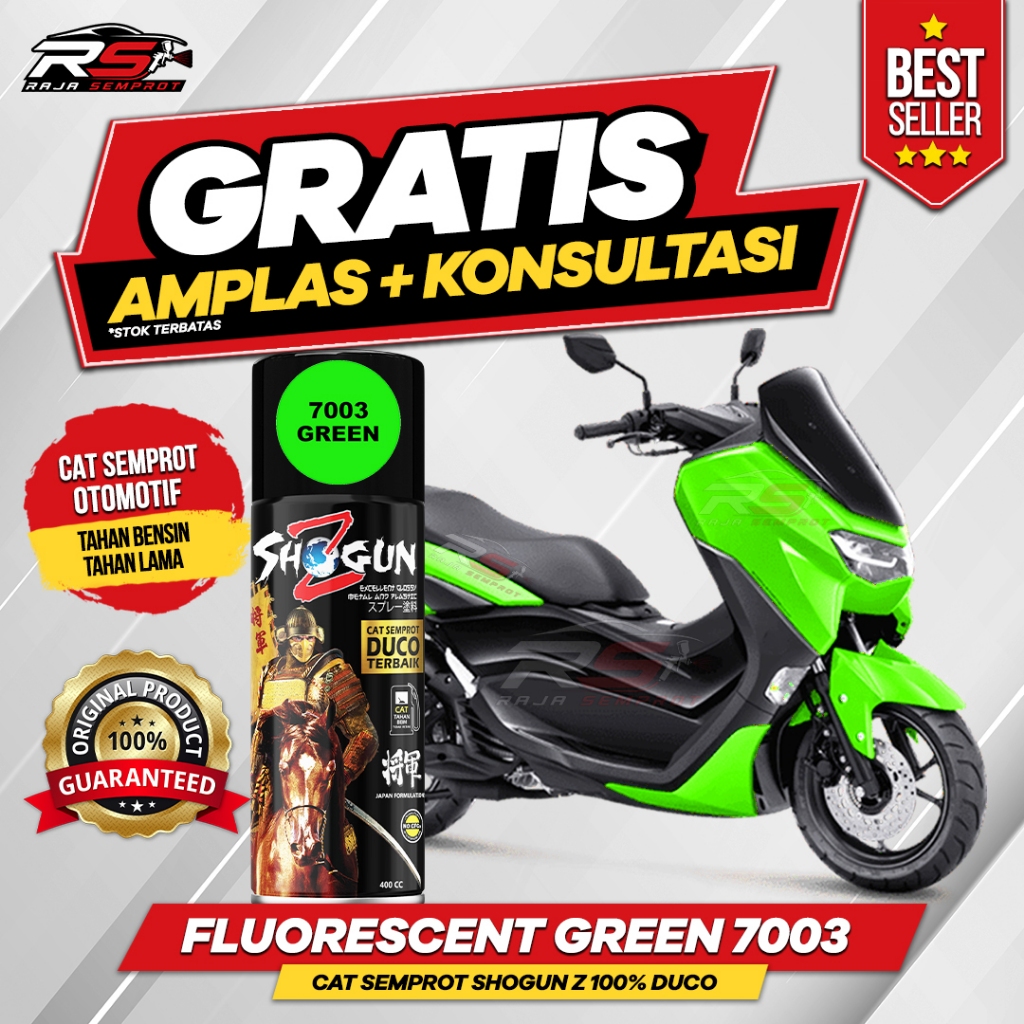 Cat Semprot Pilox Warna Fluorescent Green Hijau Stabilo 7003 Shogun Z 100% Duco 400cc Tahan Bensin, 