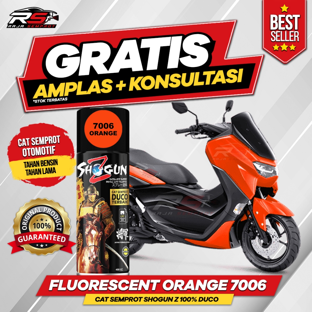 Cat Semprot Pilox Warna Fluorescent Orange Stabilo 7006 Shogun Z 100% Duco 400cc Tahan Bensin, Cepat