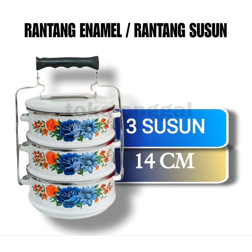 Rantang panda susun 3 14 cm/ rantang enamel 3 susun / rantang jadul