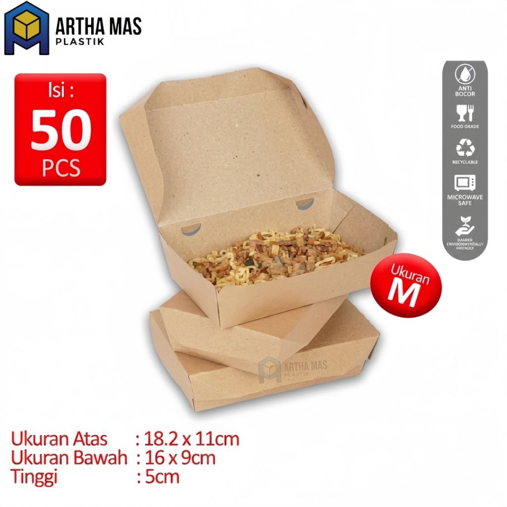 Paper Lunch Box Kraft M Forming Laminasi @50pcs Tanpa Rakit